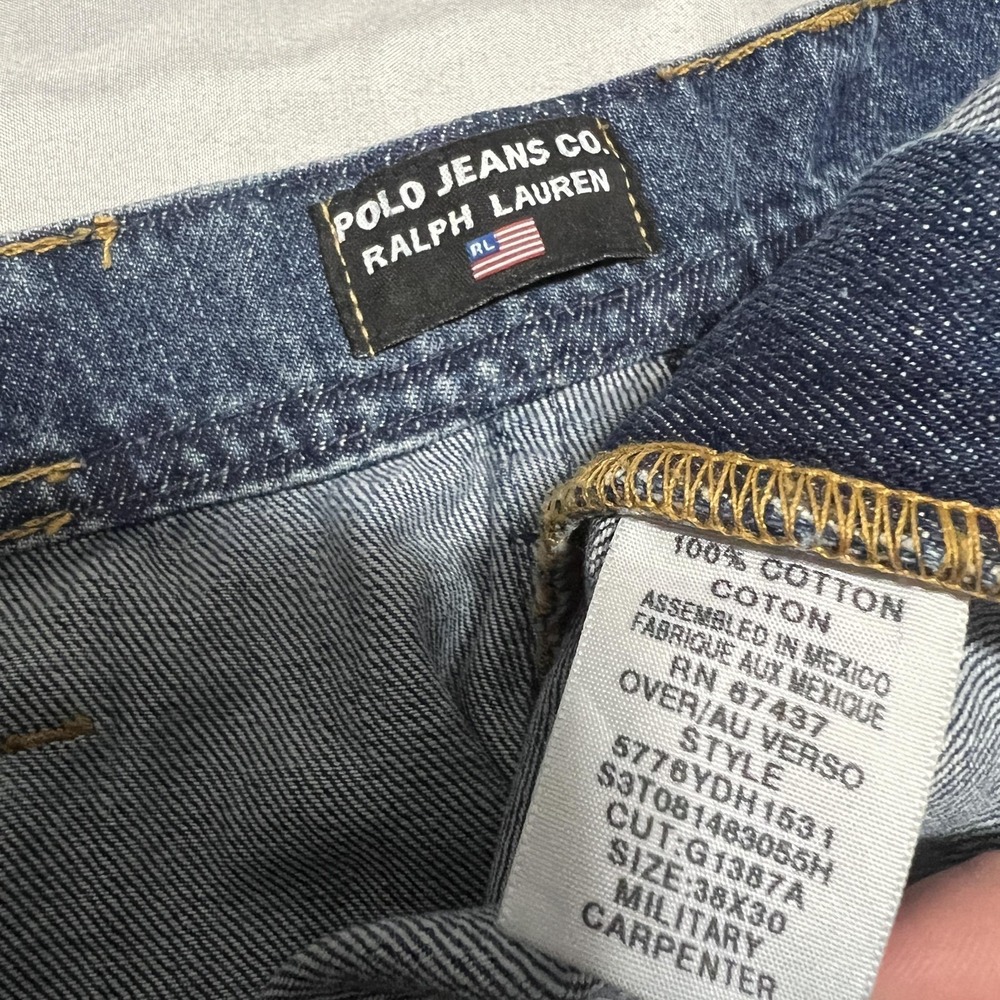 Polo Ralph Lauren Jeans Men 38x30 Blue Relaxed Wide Leg Military Carpenter Denim - Picture 2 of 10